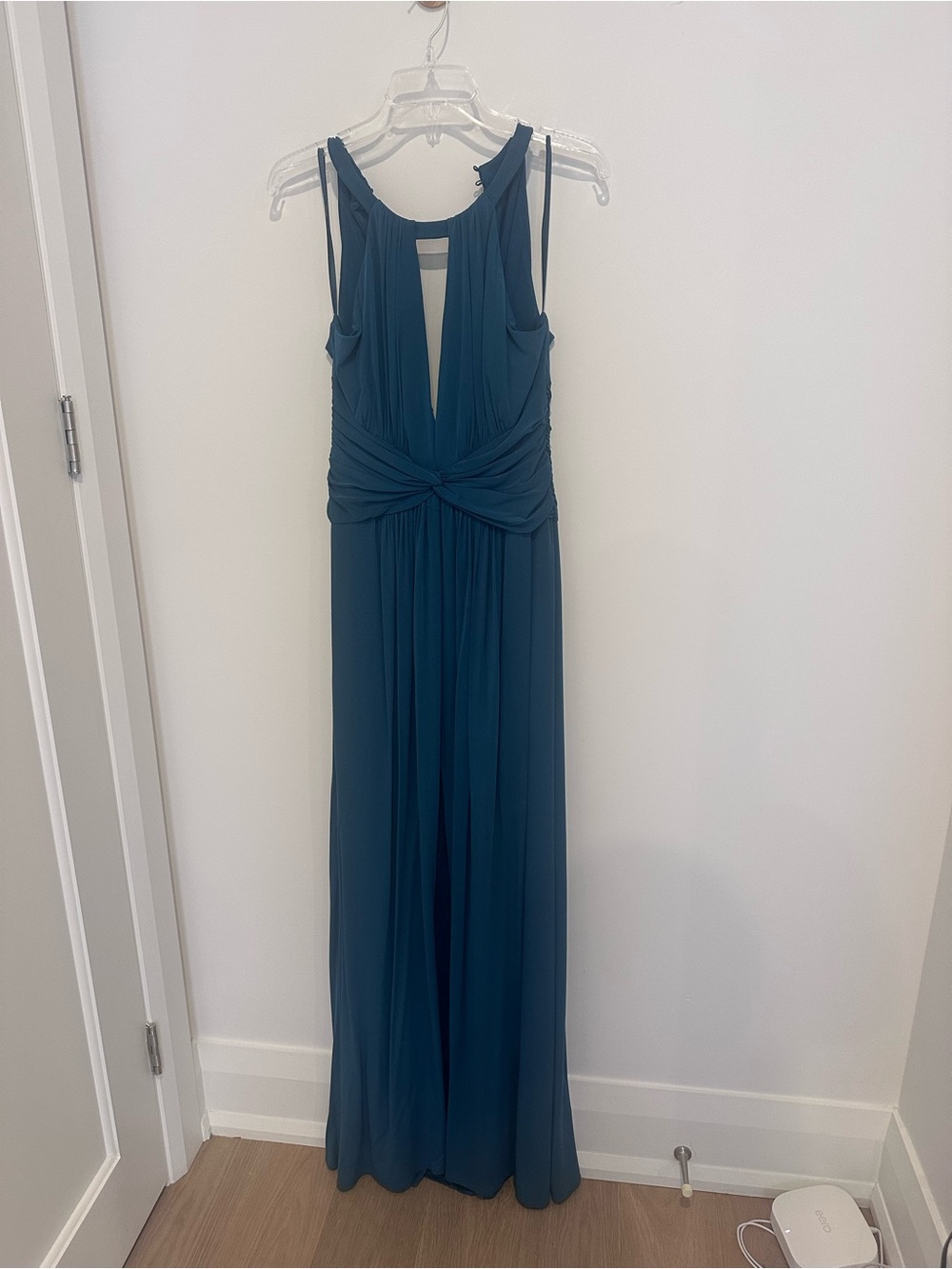 BCBG Maxazria Elegant Teal Blue Maxi Dress with Twist Front